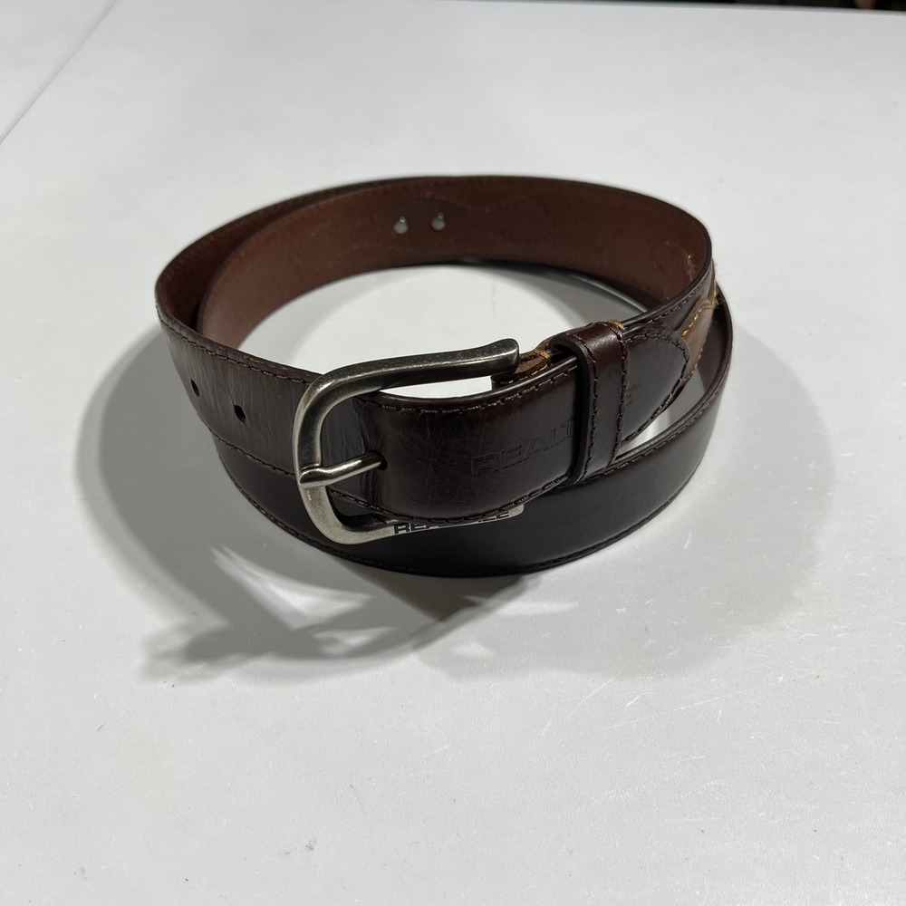 Realtree Mens Dark Brown Genuine Leather Western Concho Belt Size 40 Classic